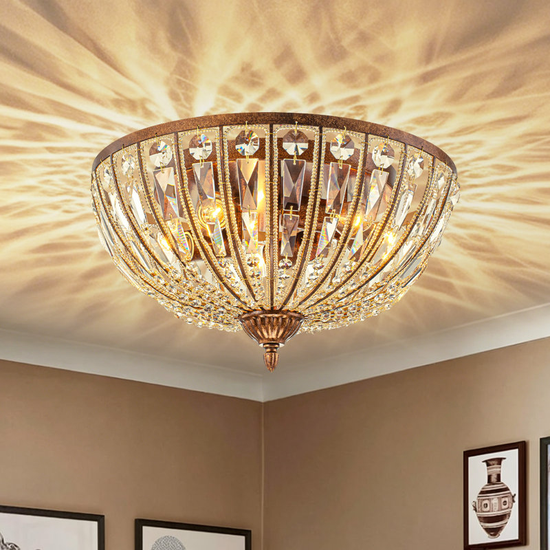 5-Light Antique Brass Crystal Flush Mount Ceiling Lightfor Entryway