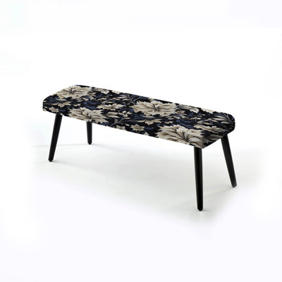 Banc damassé rembourré damassé bleu foncé et beige foncé