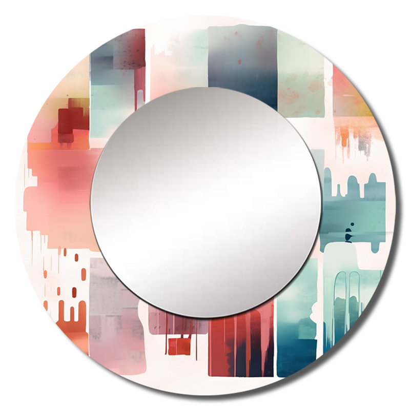 Paylen Orange and Blue Artistic Expressions IV - miroir mural géométrique, miroir décoratif rond orange, impression d'art en métal