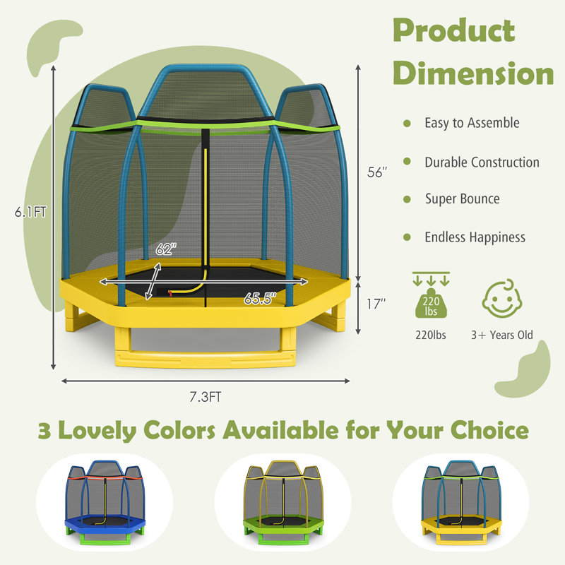 Costway Hexagon Backyard Trampoline with Safety Enclosure, Mint Green