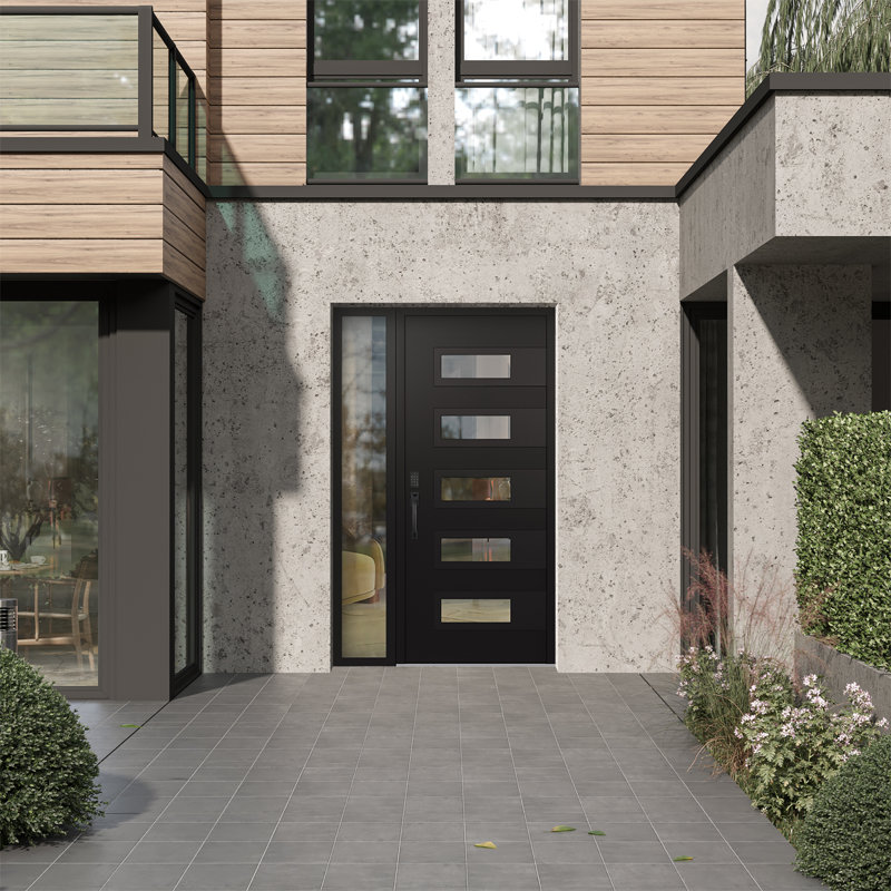 D3 Droite 50 po x 80 po Panneau noir acier noir et verre transparent noir avec porte d'entrée avant en verre transparent Sidelite