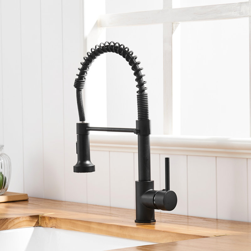 Robinet rétractable noir de cuisine - conception sans fuite, corps en laiton, anti-corrosion et taches d'eau commerciales en vaporisateur, levier simple, contrôle amélioré de la température