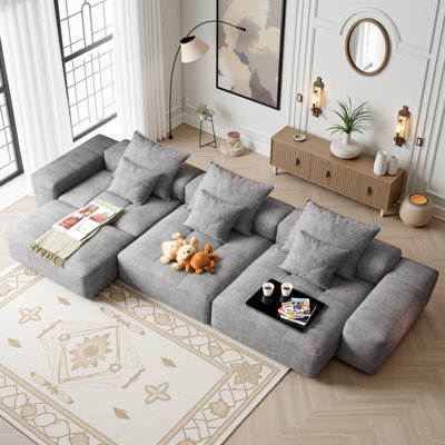 Canapé modulaire surdimensionné 184 po 184 po, canapé 4 places en chenille scintillante avec 6 coussins et aucun assemblage requis