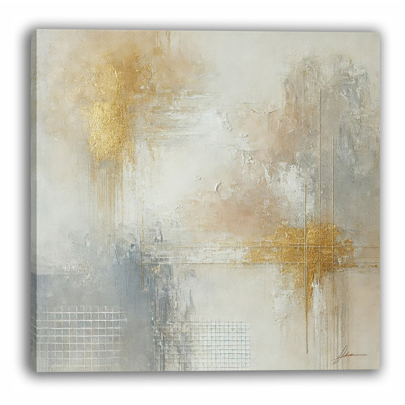 «Golden Abstract Elegance», impression sur toile - reproduction de tons neutres, H 20 po x l 20 po x P 1,5 po