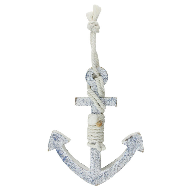 Décoration murale 12 "ancre suspendue nautique blanche et bleue