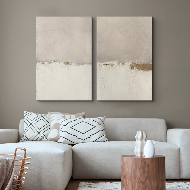 Minimal Landscape Beige Tan Abstract Grunge Modern Art Minimalist Neutral Decor Frame 2 Pieces Picture - Canvas Print