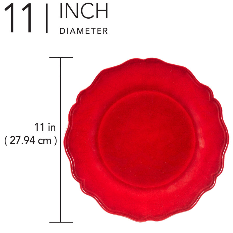 Red Crackle Set of 4 Dinner Plate 11"