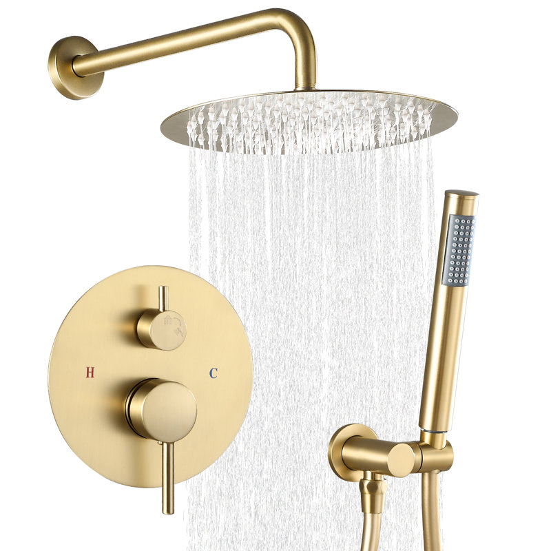 Système de douche rond moderne, pomme de douche à pluie avec douchette, ensemble de robinet de douche, Nickel brossé