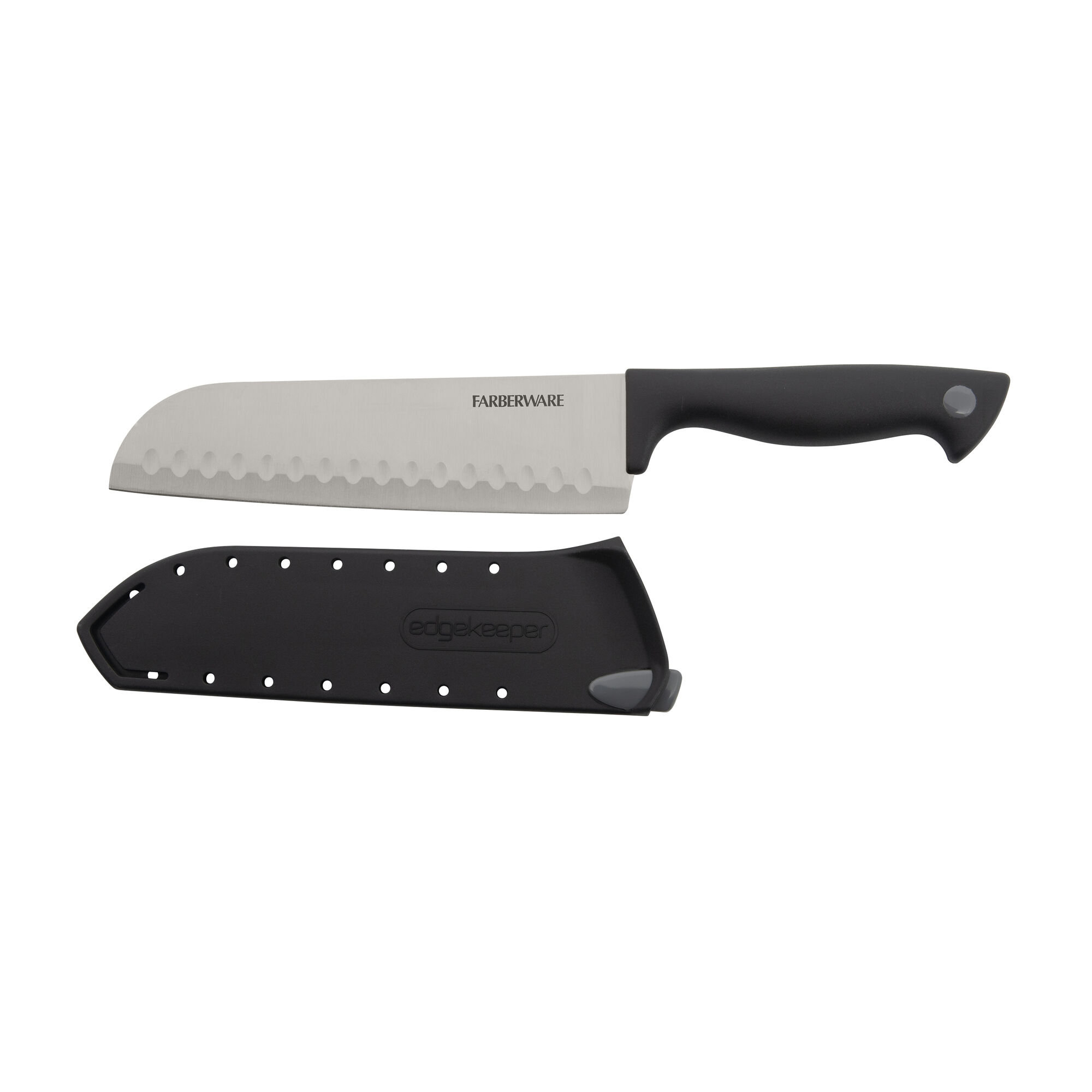 Farberware Ceramic 5- inch Santoku Knife with Custom-Fit Blade Cover, Razor-Sharp Kitchen Knife with Ergonomic, Soft-Grip Handle, Dishwasher-Safe, 5