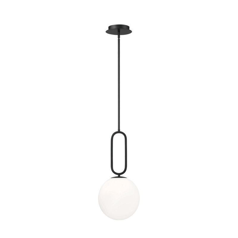 Luminaire suspendu à globe unique à 1 lumière, Opale acide / noir mat, H 18,75 po x l 9,75 po x P 9,75 po