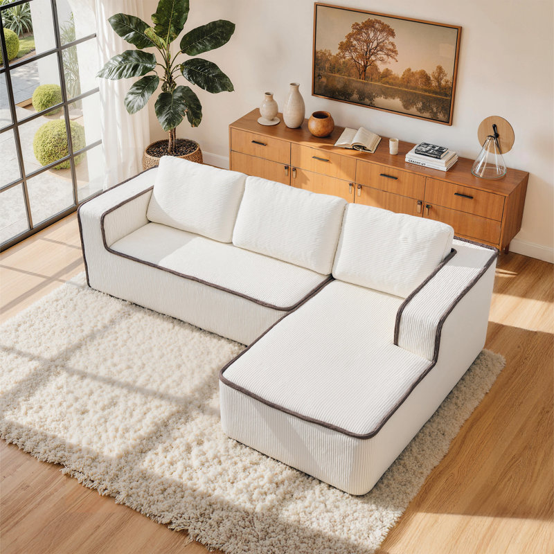 Canapé surdimensionné de 120 po avec méridienne Boneless, canapé modulaire avec assise profonde et accoudoirs larges, canapés rembourrés en forme de L pour le salon, sans assemblage
