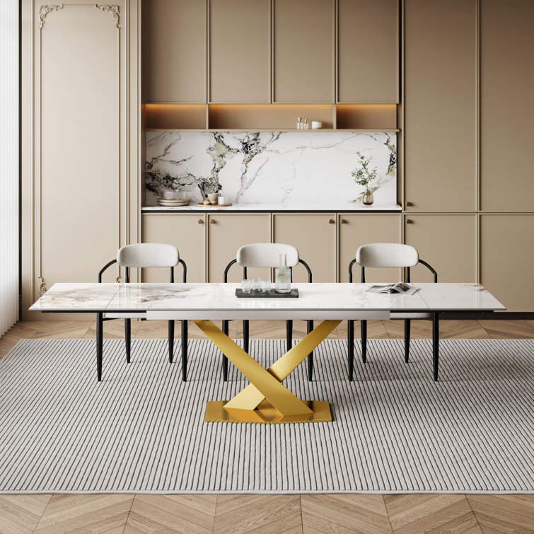 Edora 62.99'' to 94.48" Extendable Rectangular Sintered Stone Dining Table for 8-10