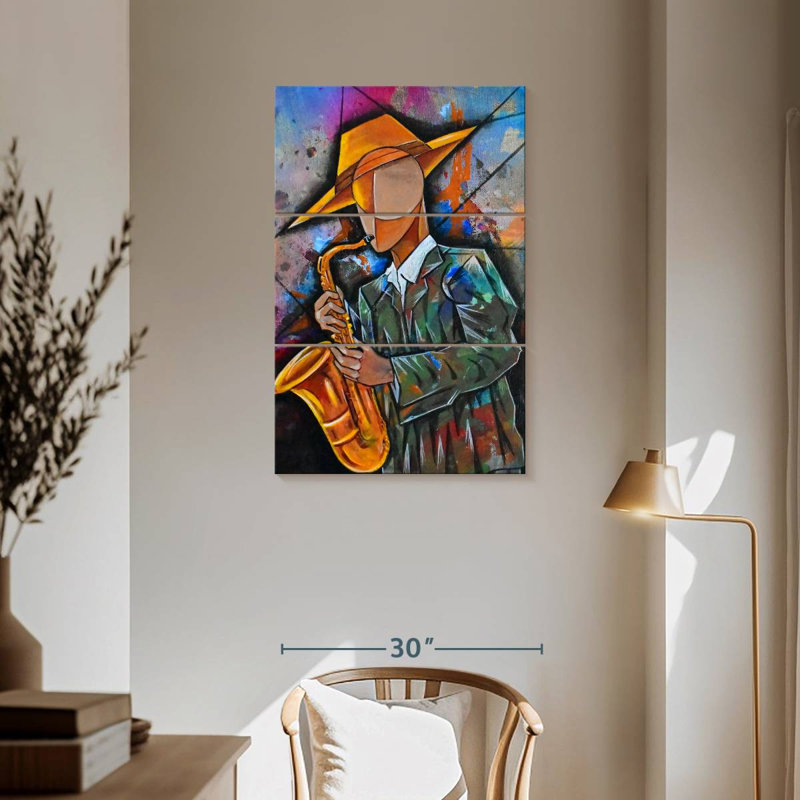 Cubisme saxophoniste, H 57 po x l 36 po