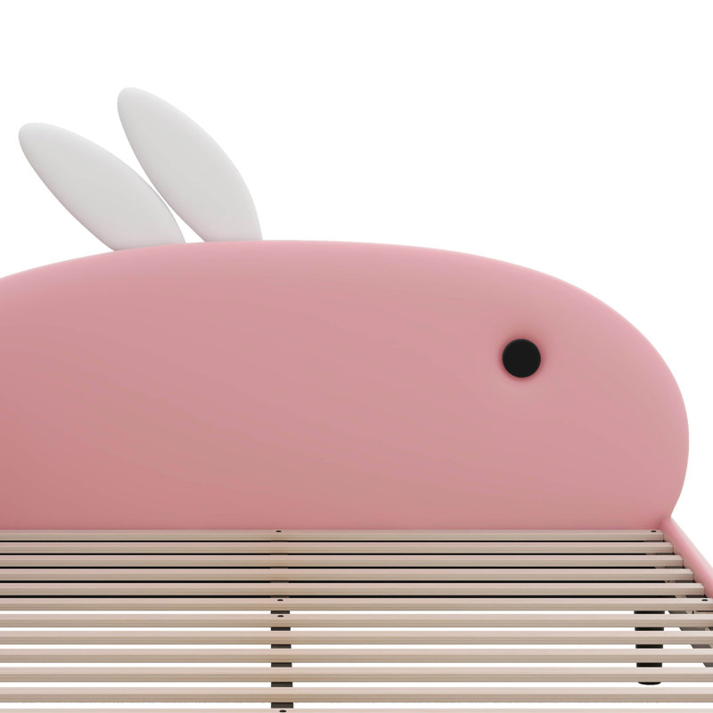 Lit de jour rembourré en forme de lapin, structure de canapé-lit avec tête d'oreille de lapin et support à lattes de bois