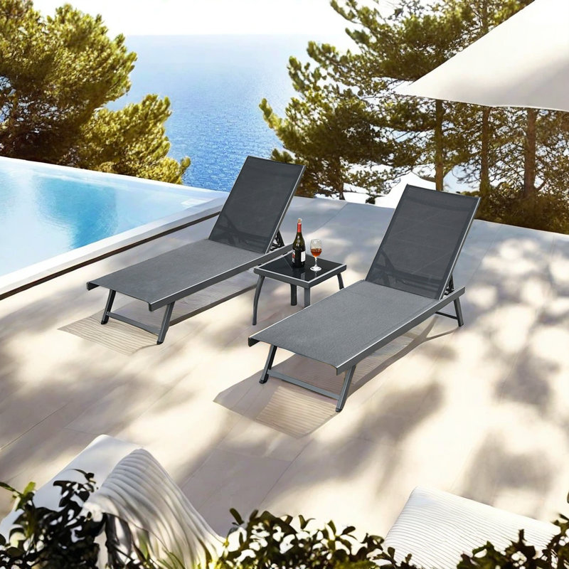 Chaise longue d'extérieur en alliage d'aluminium Njomza, Noir