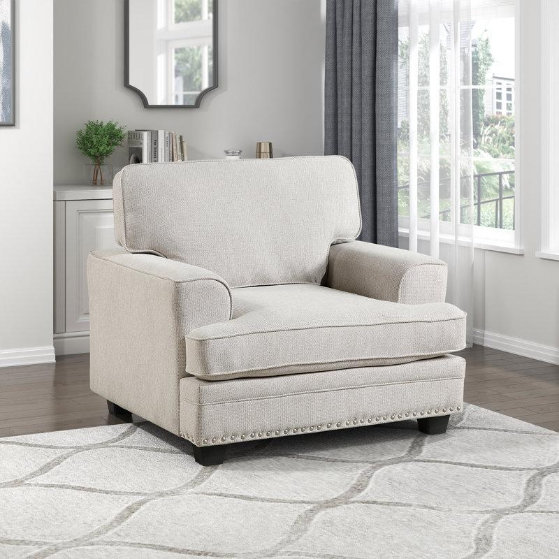 Chaise d'appoint moderne et contemporaine en tissu velours côtelé de 41,5 po Marzbed, pieds en bois massif, ressorts en mousse