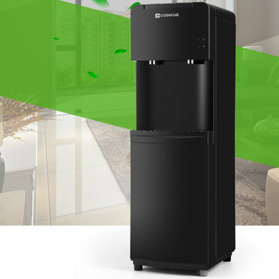 cosvalve Black Free Standing Top Loading Electric Water Cooler Water Dispenser with Hot and Cold Hot, Cold, and Room Cold and Room Temperature Options
