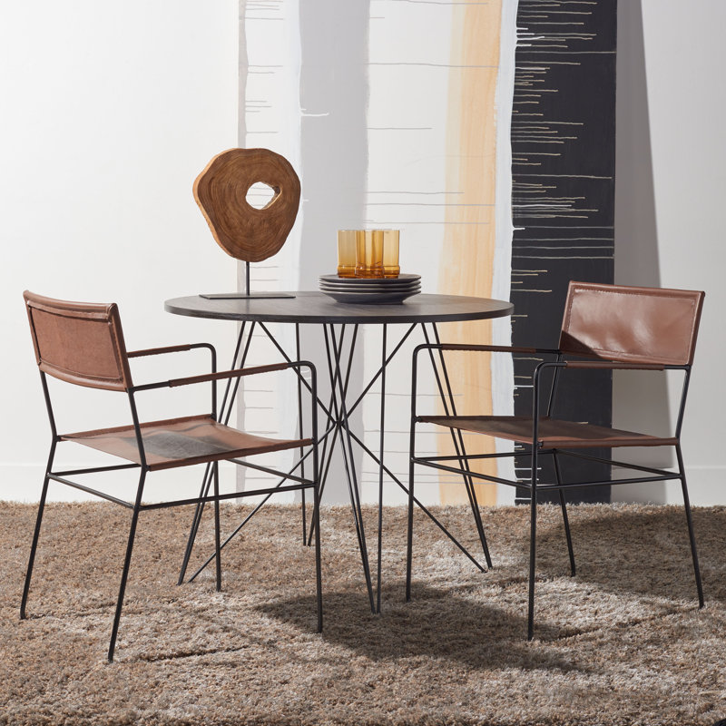 Rydon 18.5'' H Leather Upholstered Metal Armchair, Cognac Genuine Leather