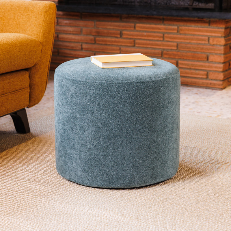 Upholstered Pouf, Dark Teal Boucle
