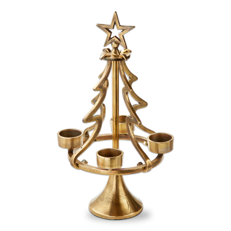 Christmas Tree Centerpiece Votive Candle Holder Gold Metal