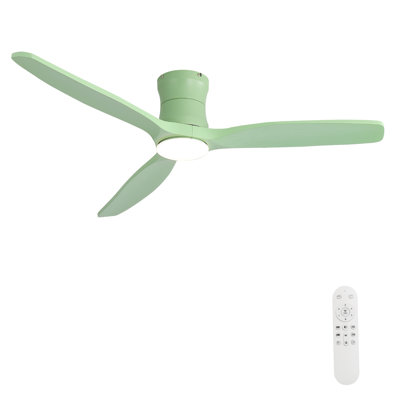 52-Inch Green Ceiling Fan with Light Kit, Solid Wood Blades, Dimmable LED, ETL Listed with Remote Control