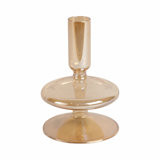 Sculptural 5" Glass Candle Holder - Modern Tabletop Candle Holder with Rounded Accent Base