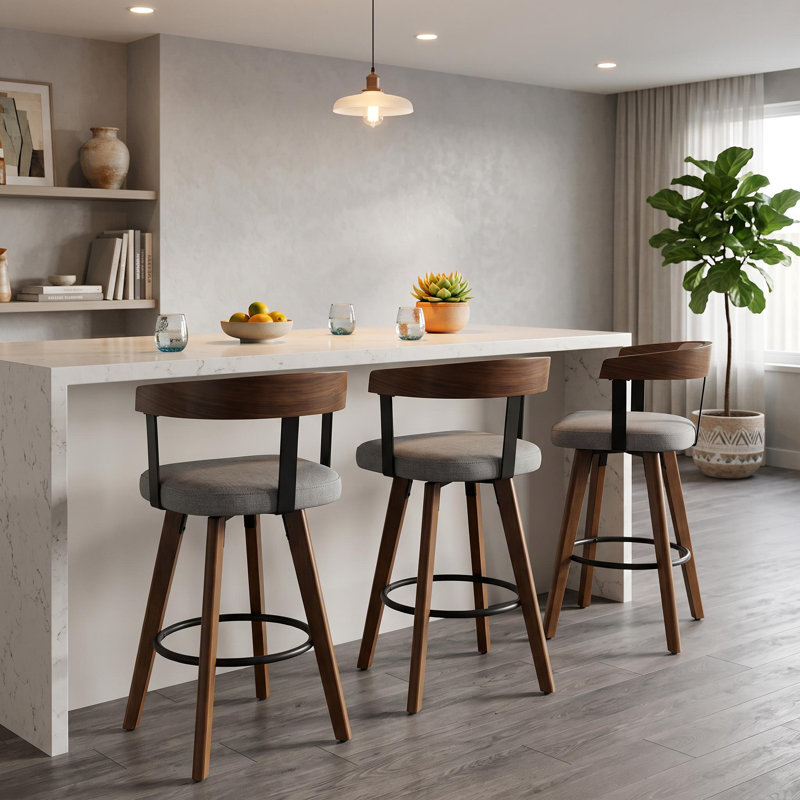 Ensemble de tabourets de bar, chaises de bar rembourrées en chenille d'hévéa massif avec dossier et repose-pieds pour îlot de cuisine, bar pour la maison