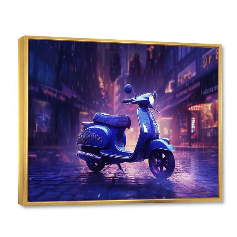 Scooter City Rides II sur impression sur toile, H 24 po x l 32 po x P 1 po, Cadre flottant doré