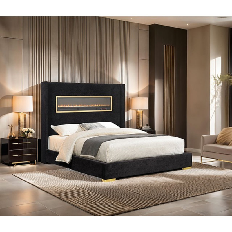 Lit tapissier Ebony, Noir, Très grand lit