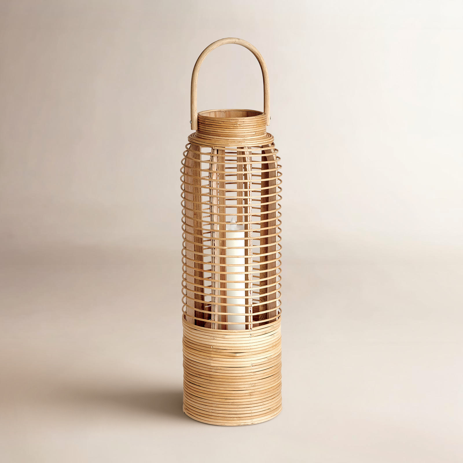 Rattan Lantern Candle Holder, 22" H x 7.25" W x 7.25" D