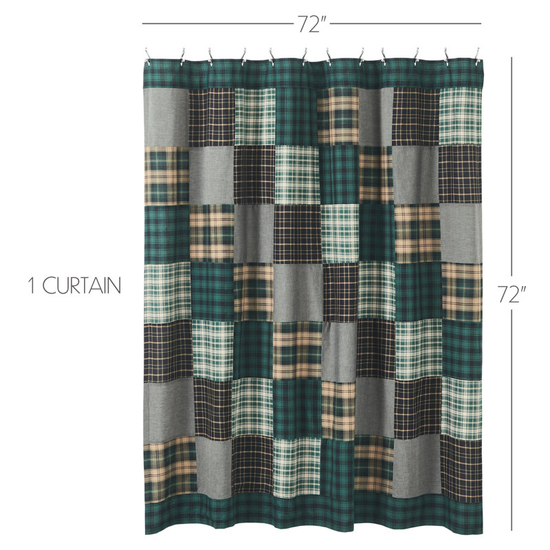 Pine Grove Green and Tan Cotton Patchwork Shower Curtain