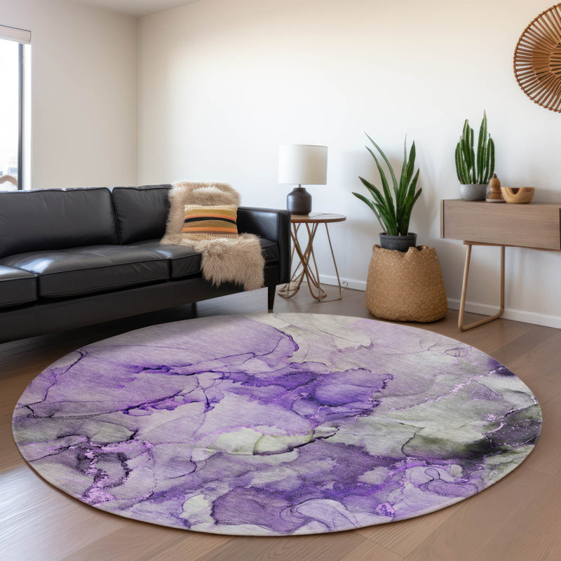 Cerrito Premium Machine Washable Cerrito AMF520 Purple Rug, Round 8'