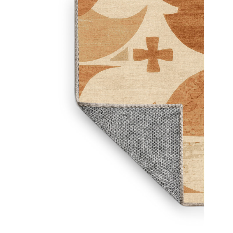 Machine Washable Elkton Arepas Global Inspired Block Print Rug in Beige – Beige Binding, 4x6