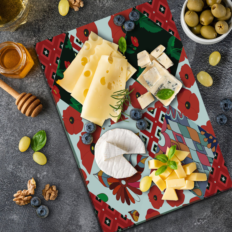 Ambesonne Retro Cutting Board Large Size Slavic Patchwork Poppy Multicolor