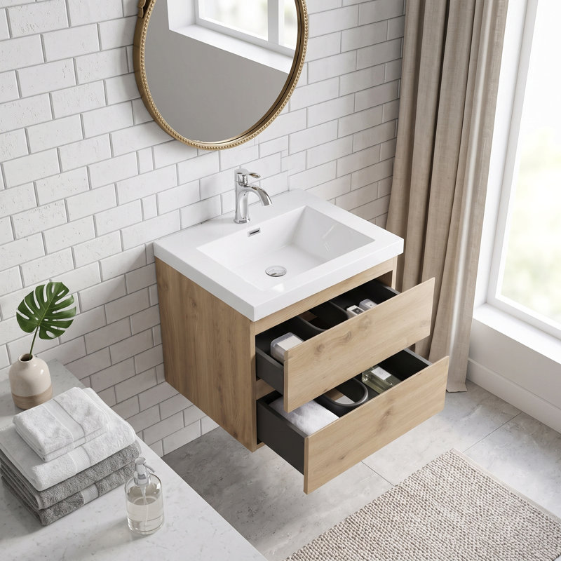 Meuble-lavabo flottant 24 po avec lavabo, Naturel