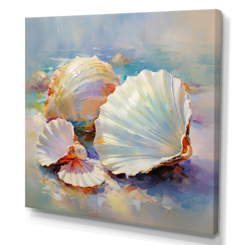 White Impressionist Seashells I - Animals Wall Art Prints, Toile tendue, H 36 po x l 36 po x P 1,5 po