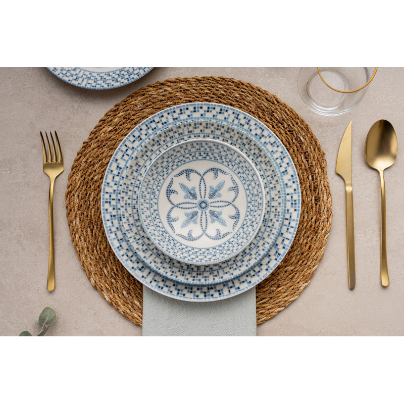 Elegant 24-Piece Dinner Set, 100% Porcelain | Includes 6 Service Plates (9.8 x 9.8 x 0.8 inches), 6 Plates (8.3 x 8.3 x 1.8 inches), 6 Bowls (6.3 x 6.3 x 2.0 inches), 6 Dessert Plates (7.5 x 7.5 x 0.8 inches) | Dishwasher & Microwave Safe