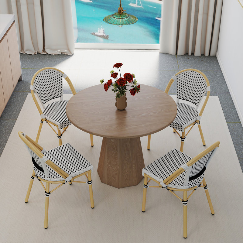 Altesa Round Dining Table Set, Mid Century Modern Small Round Dining Table Set, Brown/Black/White, 5 Pieces: Table, 4 Chairs