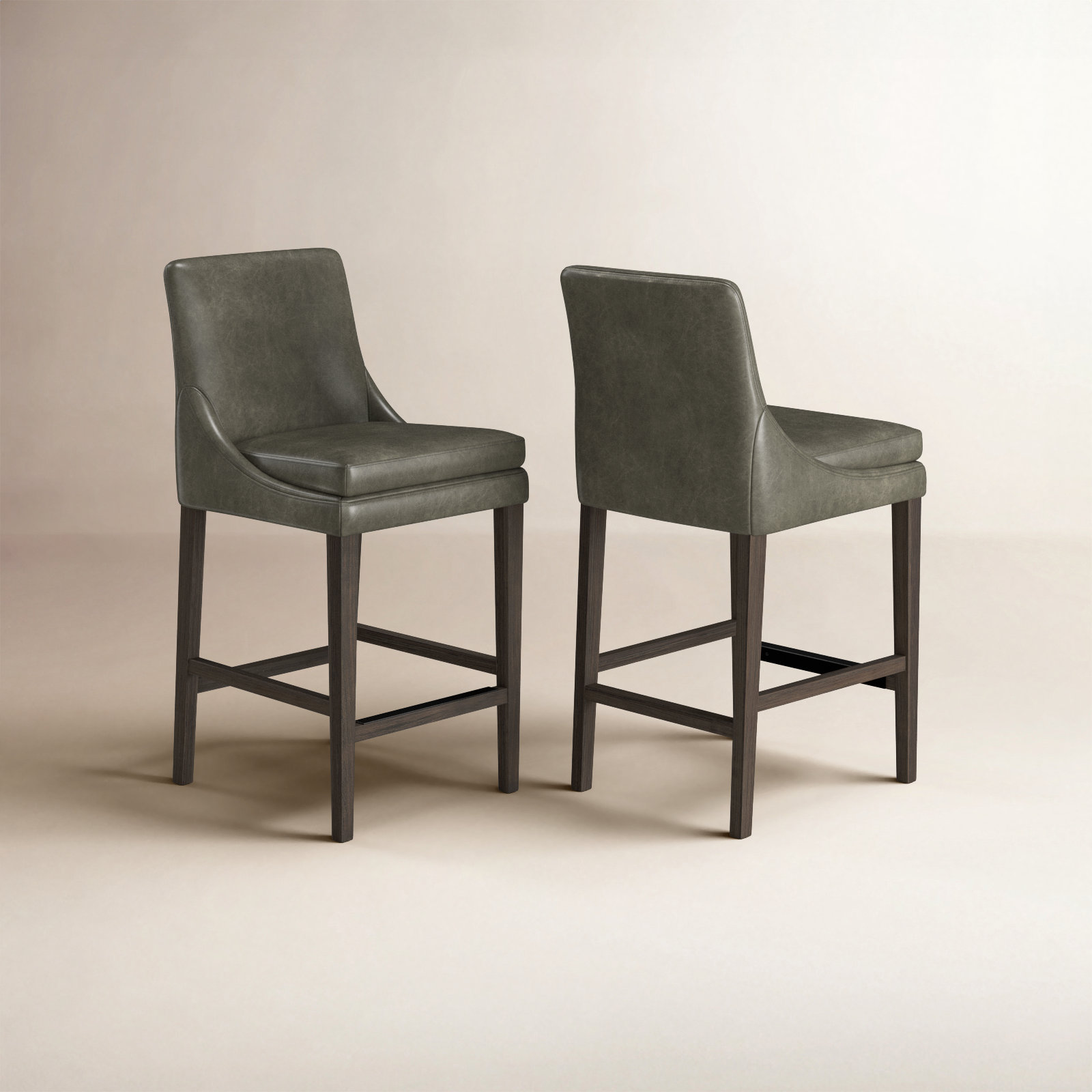 Niara Leather Stool, Copley Slate Faux Leather/Brown, Counter Stool (26” Seat Height)
