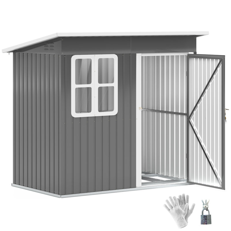 Garden 7 ft. W 4 ft. D Galvanised Steel Sloped Storage Shed, Dark Grey
