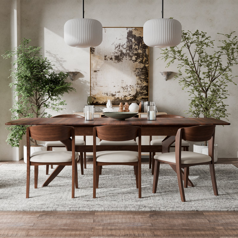 Rozella Solid Wood Dining Table Set, 7 Pieces: Table, 6 Chairs