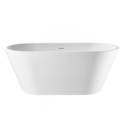 63'' Acrylic Freestanding Bathtub, Oval Soaking Stand Alone Bath Tub With Toe-Tap Chrome Drain And Classic Slotted Overflow, Cupc Certified, Glossy White