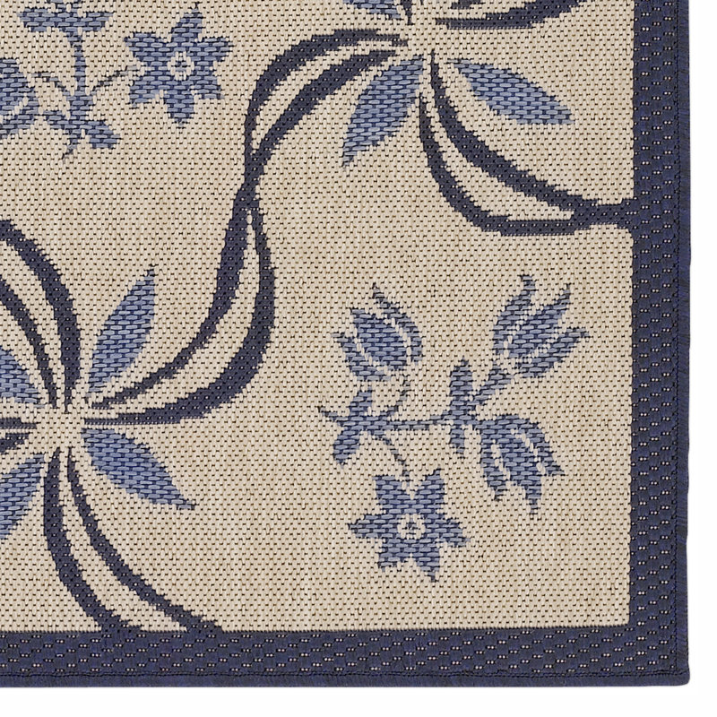 Tapis intérieur / extérieur bleu floral / brun clair tissé à la machine Leibowitz, Rectangle 7 pi 9 po x 11 pi 2 po