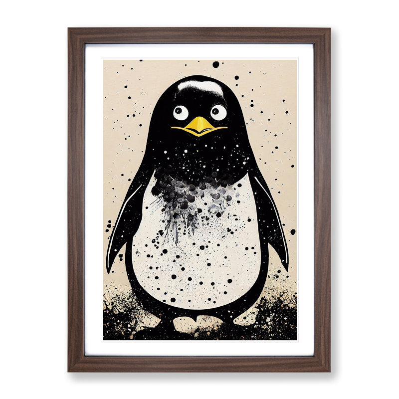 XV1022-3477X Penguin Graffiti No.4 - Print, White, 34cm H x 25cm W, Walnut Frame
