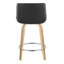 Tabouret de bar pivotant à hauteur fixe de 61 cm (24 po) de style moderne du milieu du siècle, en bois de zèbre et similicuir noir, avec repose-pieds rond en métal chromé - Ensemble de 2-134889570
