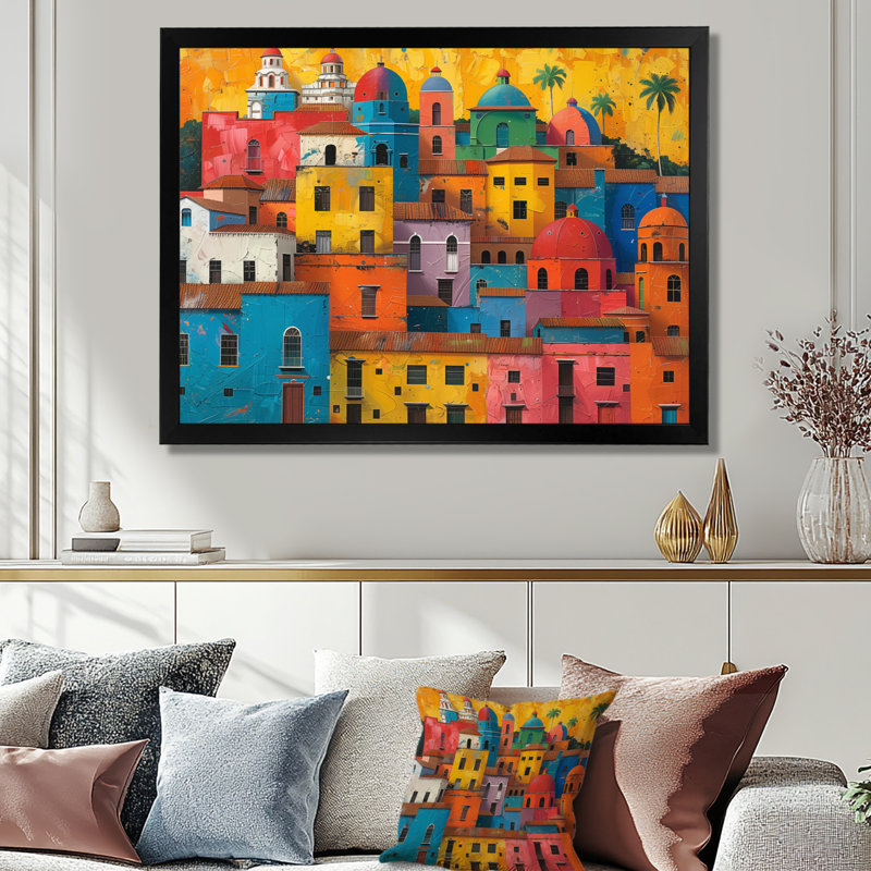 Emely - City Buildings, impression d'art mural, 34" H x 44" W, Black Picture Framed