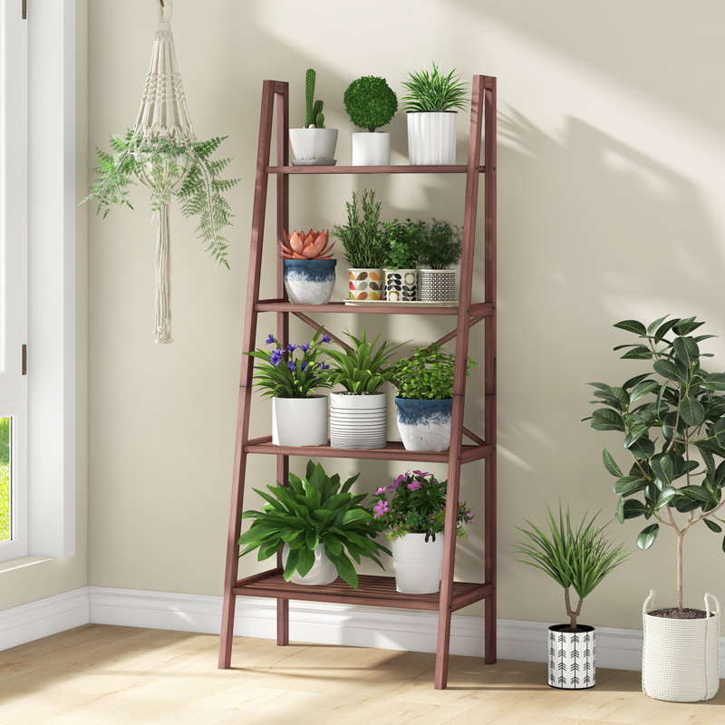 148 cm H x 60 cm W Bamboo / Rattan Ladder Bookcase