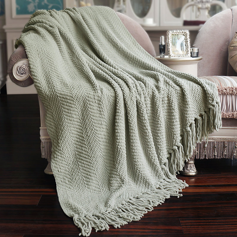 Jeté en tricot de tweed, Argent, 60 po x 80 po