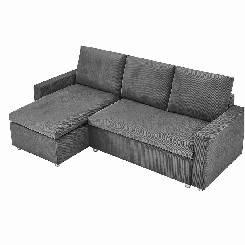 Canapé-lit convertible en forme de L, canapé modulaire de 90 po avec lit escamotable, fauteuil de loisir rabattable avec espace de rangement, housse en chenille grise amovible et lavable