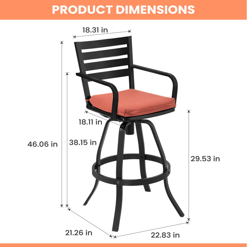 Tabouret de bar pivotant en aluminium 29,6 po avec coussin Sunbrella, Red
